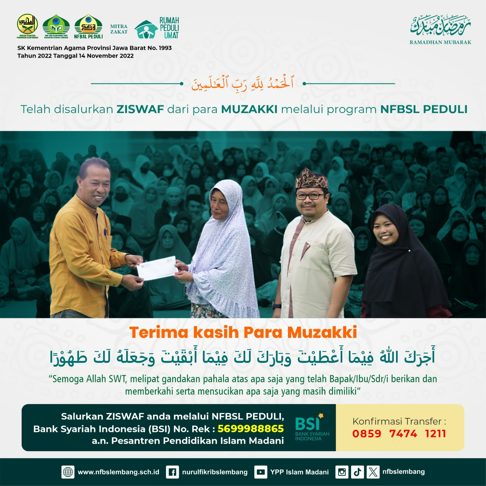 Laporan singkat terkait penerimaan dan pengeluaran dana ziswaf NFBSL PEDULI  1445 H.