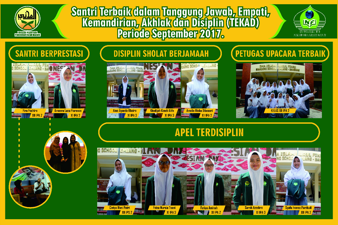 PENGUMUMAN SANTRI THOLIBAH TERBAIK DALAM TANGGUNG JAWAB, EMPATI, KEMANDIRIAN, AKHLAQ, DAN DISIPLIN (TEKAD) PERIODE SEPTEMBER 2017